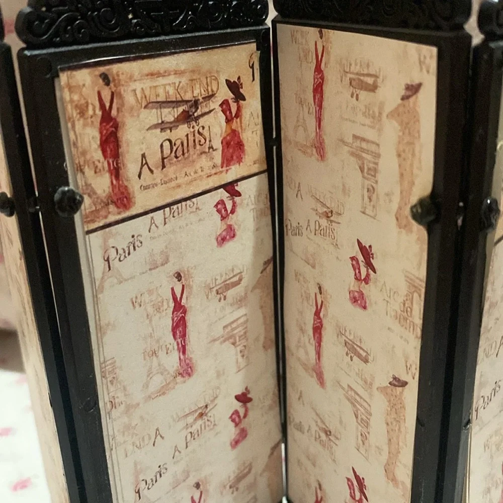 Miniature 1:12 scale Black Folding Decorative Screen with Asian Art - Picture 5 of 6